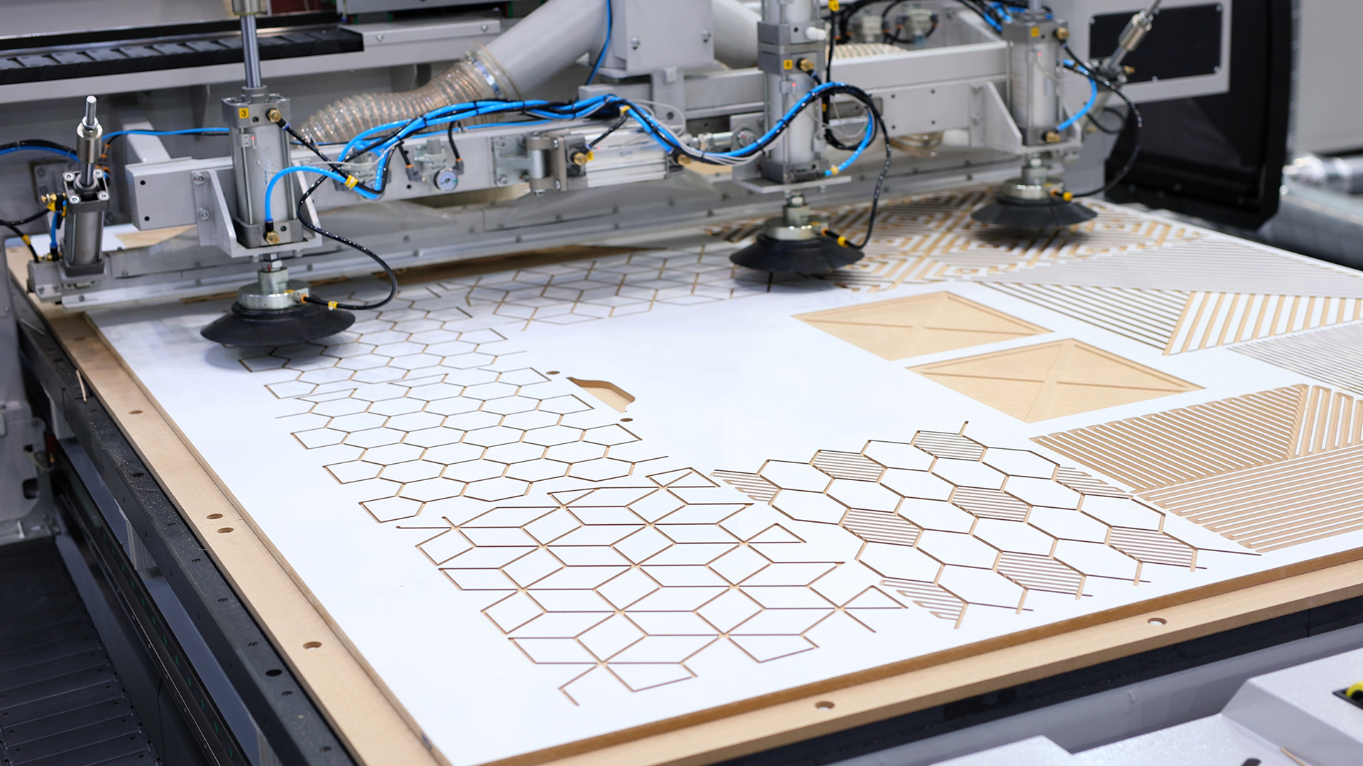 Laser cutting of wood plywood with CNC Modern machine industrial technology